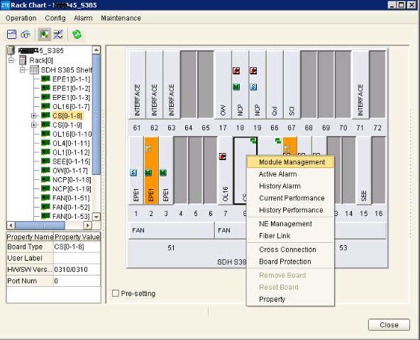 ZXMP S385設備CS單板在U31網管模塊管理界面各個模塊不可見問題(圖1) ZXMP S385設備CS單板在U31網管模塊管理界面各個模塊不可見問題(圖1)